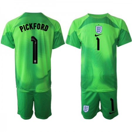 England PICKFORD 1 Fotbollströjor Målvakt Barn World Cup 2022 Grön Kortärmad